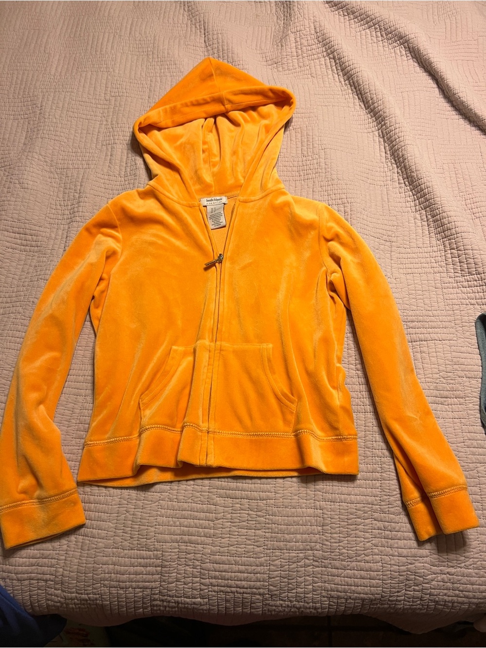 Haute Hippie Kids Bright Orange Velour Hooded Zip Jacket